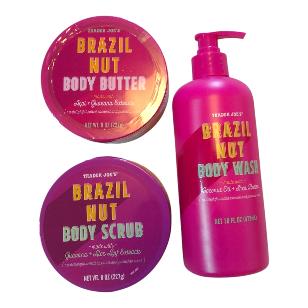 Trader Joe's Brazil Nut Body Care Set - Body Wash, Salt Scrub, Body Butter